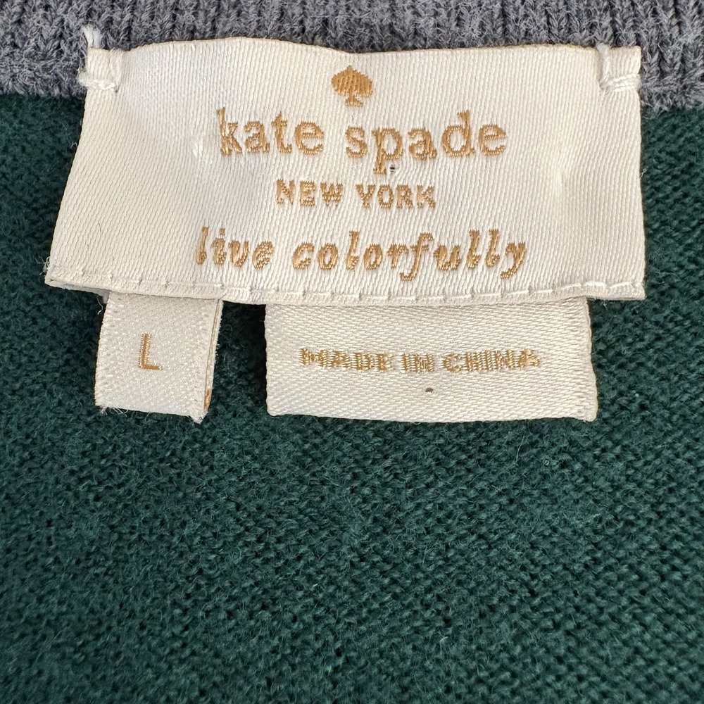 Kate Spade New York Women Large Wool Colorblock Cardigan Green Gray Cream - Picture 5 of 11